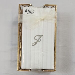 THR Home Decorative 16x White Napkins Monogrammed "J" Gold Napkin Holder NWT